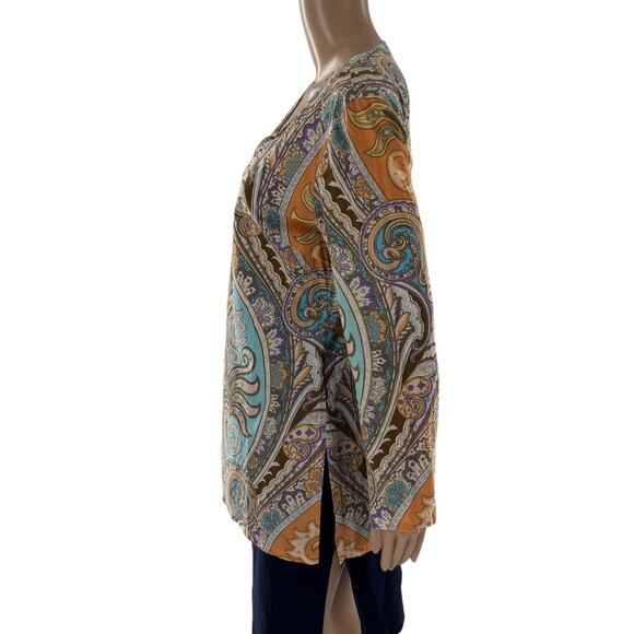 J. McLaughlin Orange Paisley Damask V Neck Tunic Top - Picture 5 of 8